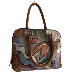 Allan Edward Hand Painted Leather Abstract Double- Handled Satchel - EC